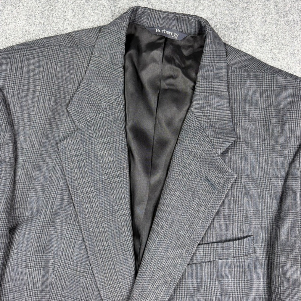 Burberrys Blazer Mens 44R Grey Glen Plaid Pure Wool Sport Coat Vintage USA